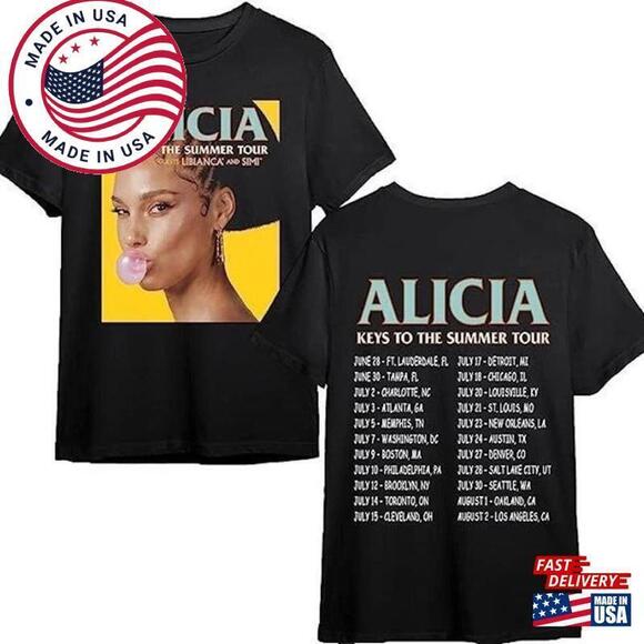 Alicia Keys Music Shirt World Tour T-Shirt Summer T-shirt Unisex 2 Sided - Picture 1 of 4